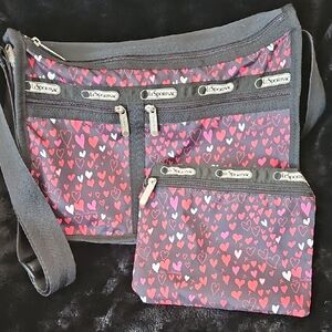 LeSportsac Crossbody Bag Set - Black, Red and Pink Hearts